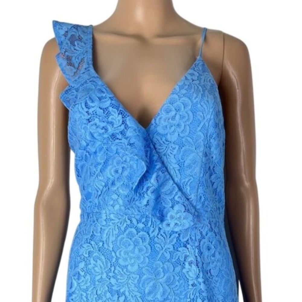 New Revolve NBD X NAVEN Cassandra Blue Lace Open Back Asymmetrical Mini Dress - Picture 5 of 13